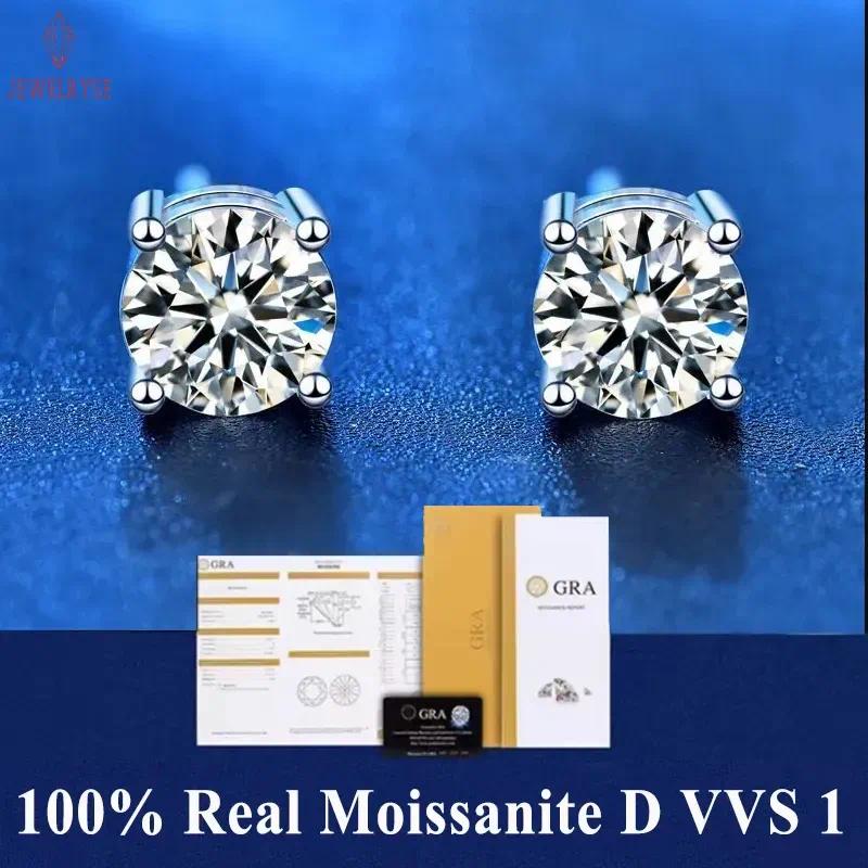 GRA 100% Real Sterling Silver With Certificates Moissanite 6 prong Diamond Earrings D Color Stud For Women Top Quality Wedding Jewelry