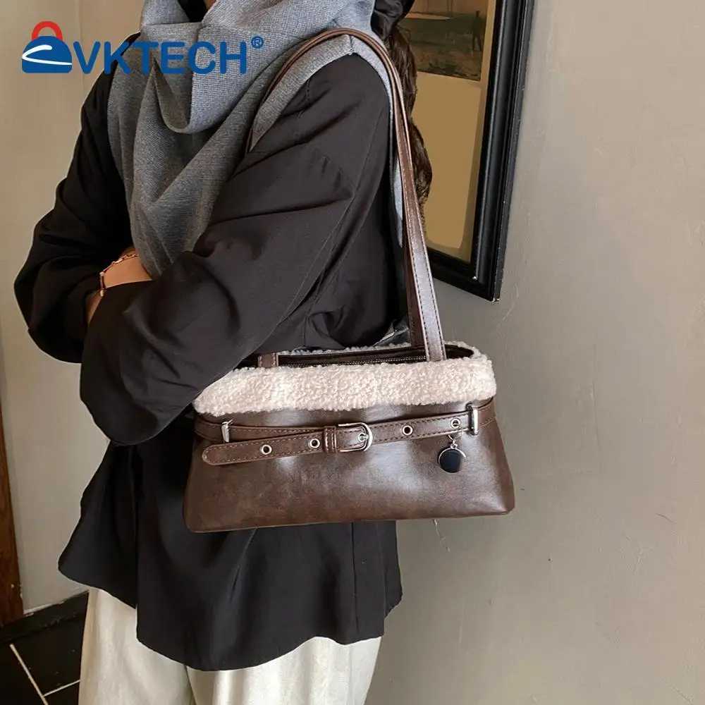 Women PU Lambswool StiTChing Y2K Underarm Purse with Belt Small SaTChel Tote Bag Handbag for Daily School Travel K251121