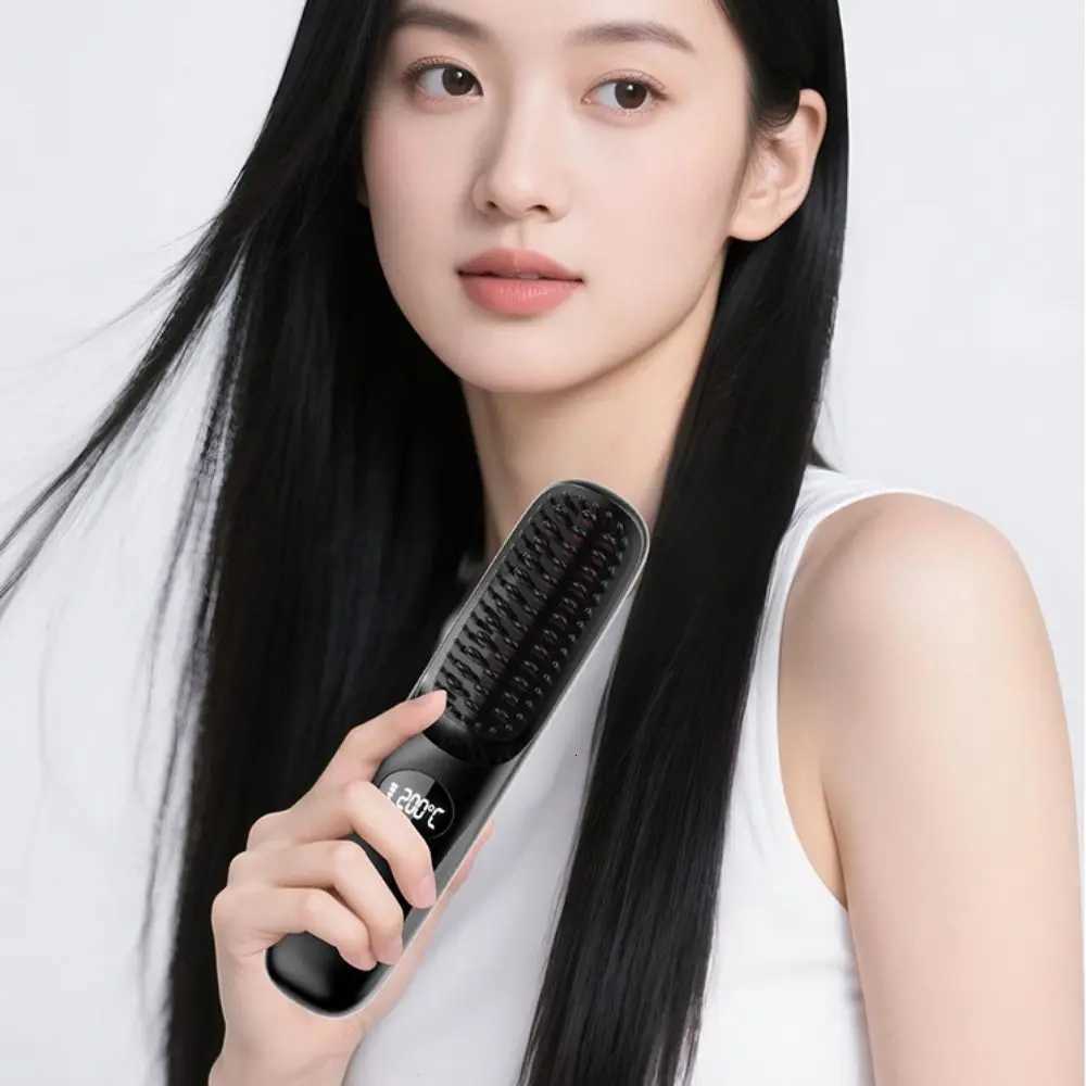 3 Temperature Settings Electric Hair Straightener Brush Dual-Function Operation Portable Negative Ion Styling ToolT251122