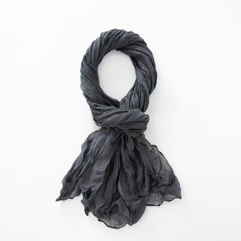 K476 Solid color autumn and winter new foreign trade twist scarf wholesale natural wrinkle pure linen scarf cotton and linen scarf female shawl
