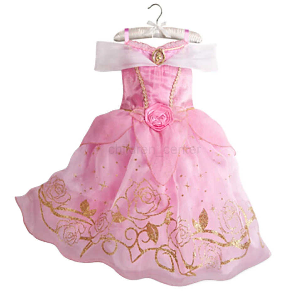 Disney Girl Princess Dress Children Cinderella Snow White Aurora Long Hair Princess Halloween Costume Childrens Birthday Party Dress W20250421