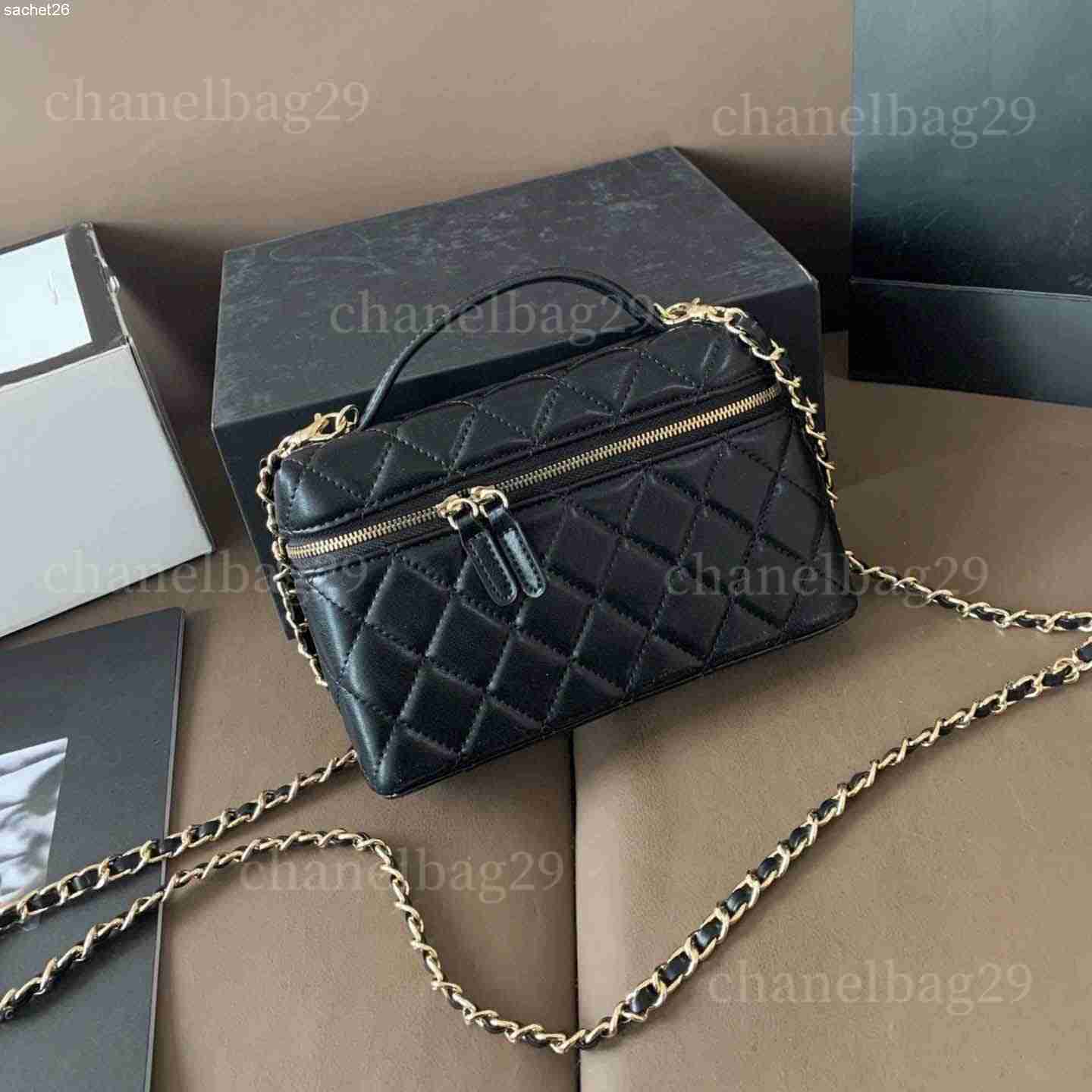 Cosmetic Bags Cases Womens Classic Cavir Leather Trunk Vanity Bags Real Leather Calfskin Card Holder Top Letter Handle Tote Crossbody Shoulder Designer Handbags