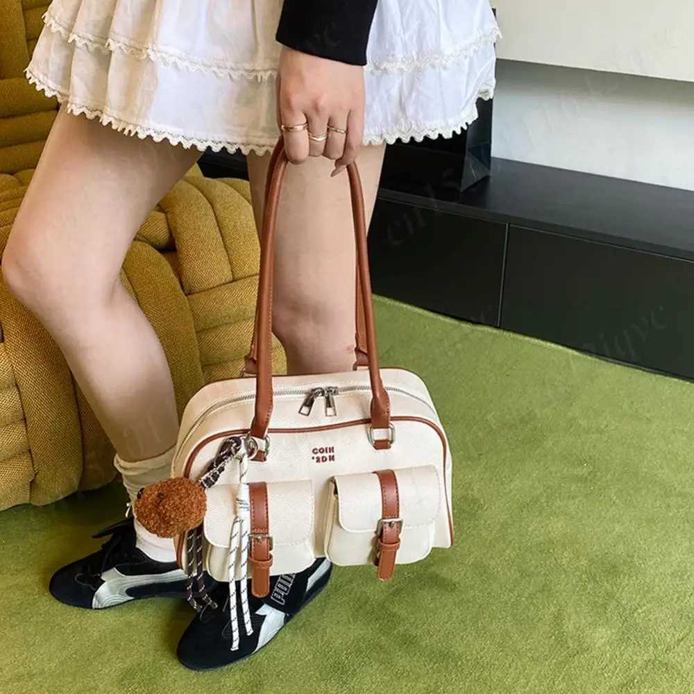 Women Leather Shoulder Bag with Double Pockets Clutch Purses Tote Handbags Simple Large Capacity Underarm Pouch Boston Hobo BagT251122