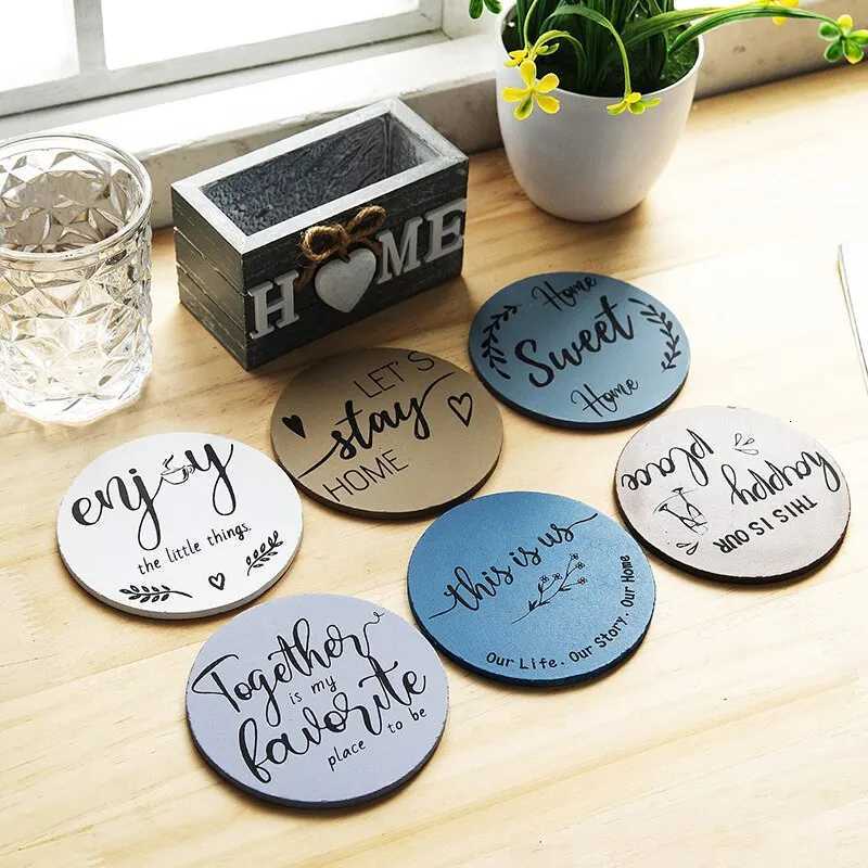 Home Love Wooden Set Lnsulated Coasters Kitchen Tableware Anti Scald And Household Use Cup Trays Decor Accessories C251122