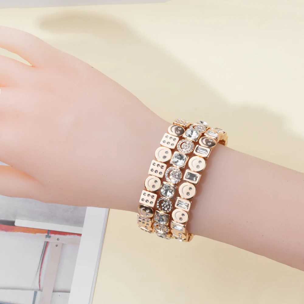 2024 Design Enamel Happy Face Inlaid Dimond Bracelet Womens Gold Dice Bead Elastic Bracelet Boho Jewelry Accessories Z250421