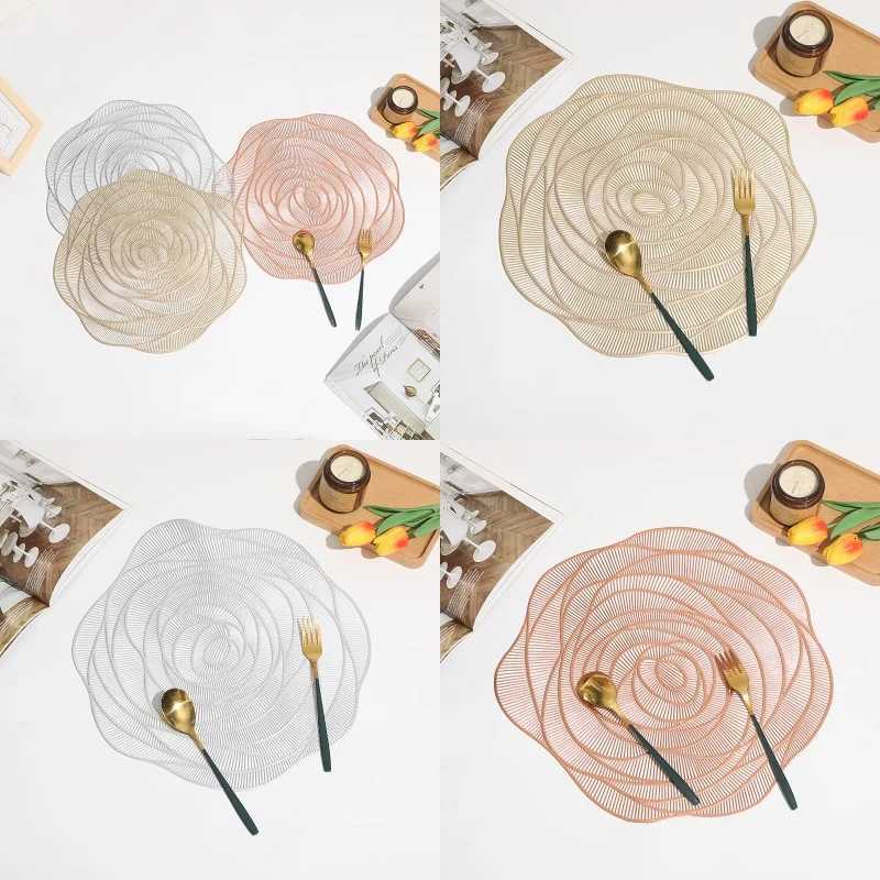 15 New American Light Luxury Hot Gold Cup Cushion PVC Round Rose Hollowing Out Meal Mat Table Mats Decoration Accessories C251122