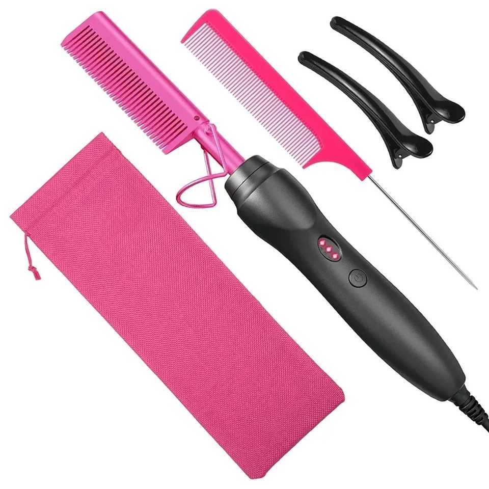 Hot Comb Hair Straightener Heat Pressing Combs Portable Ceramic Curling Iron for Hair Beard Wigs Wet and Dry Hair Styling ToolsT251122