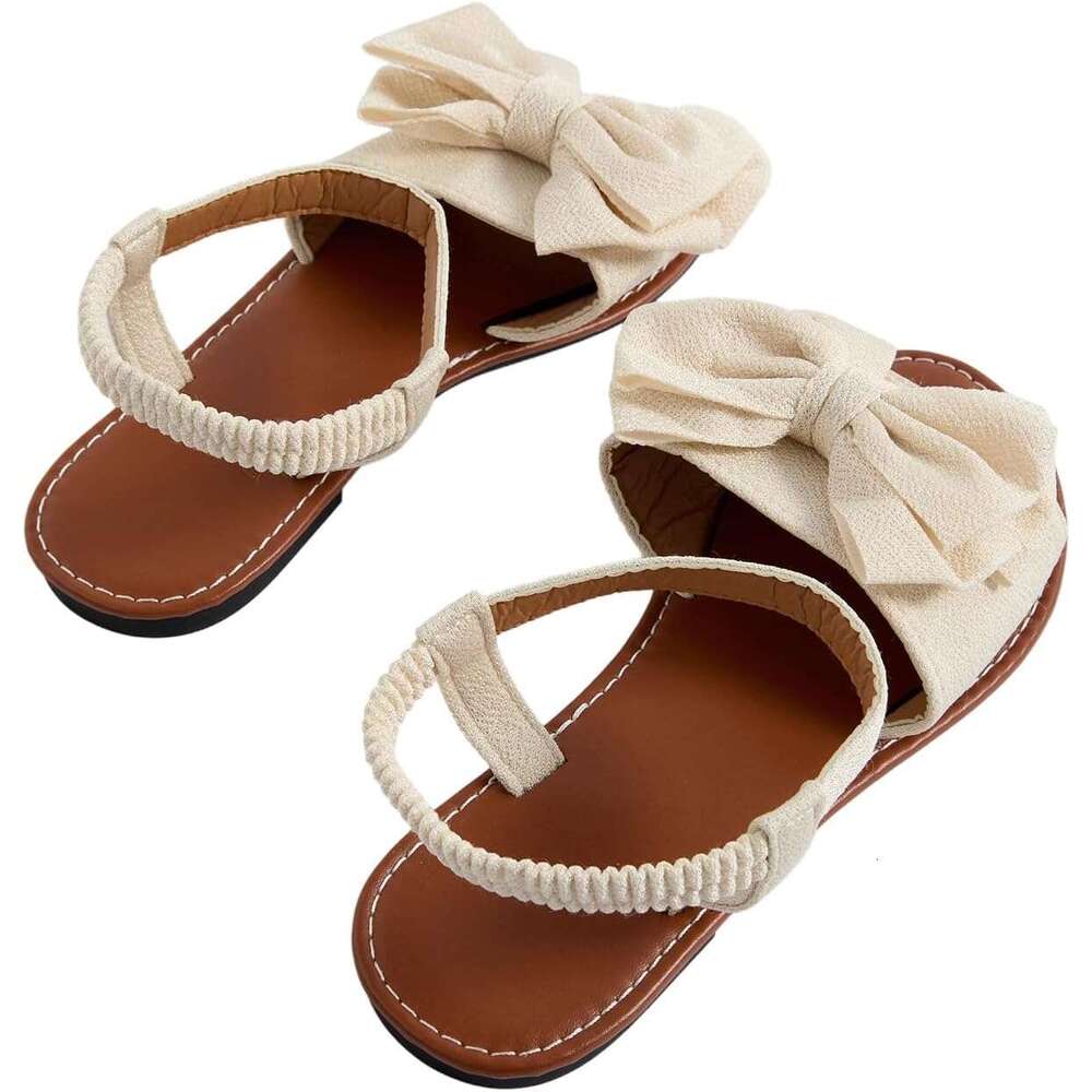 DHGadgets Women's Coquette Bowknot Ankle Strap Leather Holiday Beach Flat Sandals