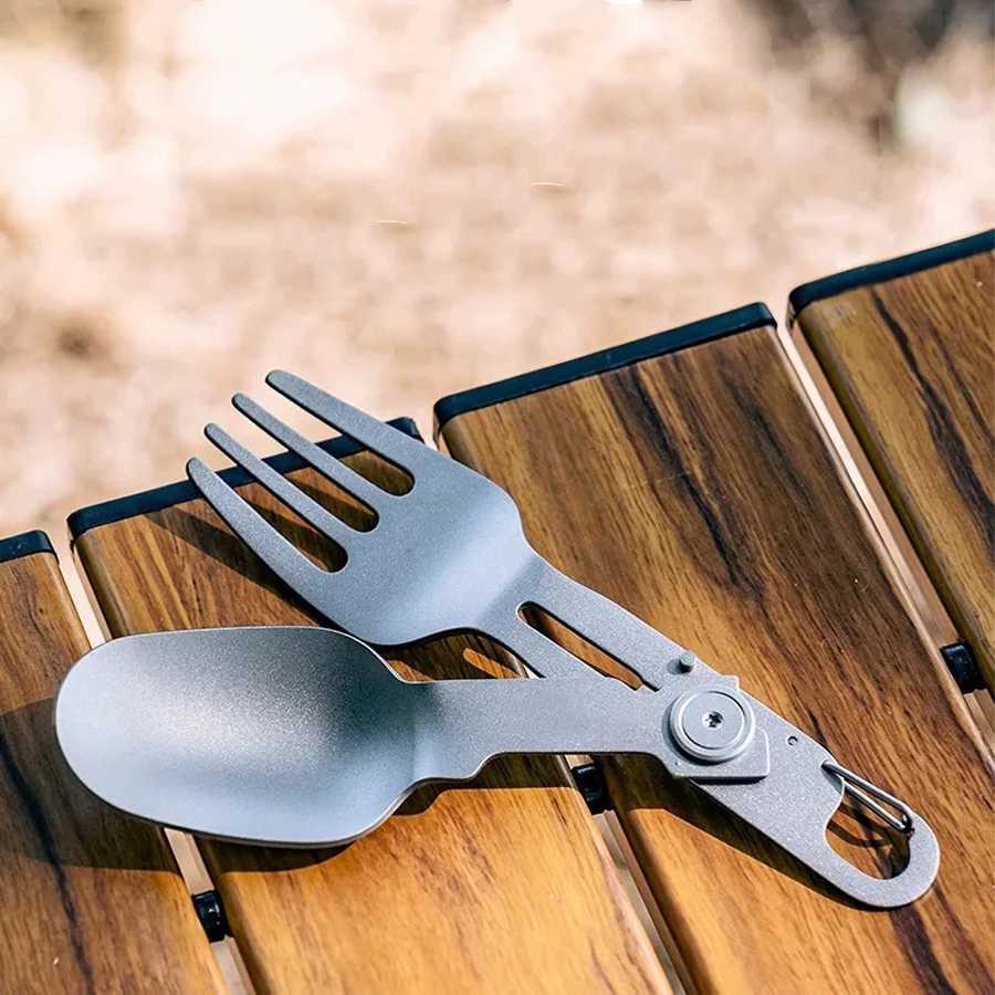 Pure Titanium Outdoor Tableware Camping With Folding Spoon and Fork ComboPerfect for HikingCampingor Backpacking Trips J251121