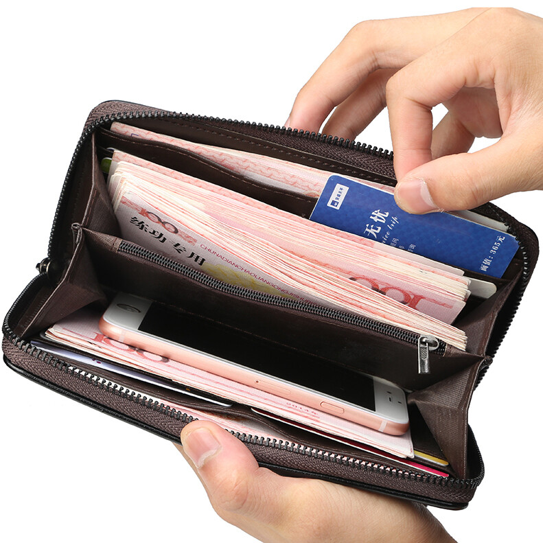 PU Leather Wallets hot Men Long Bifold Bag Zip Around Clutch Travel Purse For Checkbook Smartphone Cash With Wristlet