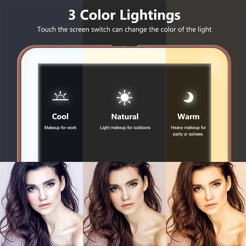 Portable Vanity Mirrors 3 Color LED Light Dimmable Touch Screen Makeup Mirror Rechargeable Foldable Tabletop Light Up Mirror M251122