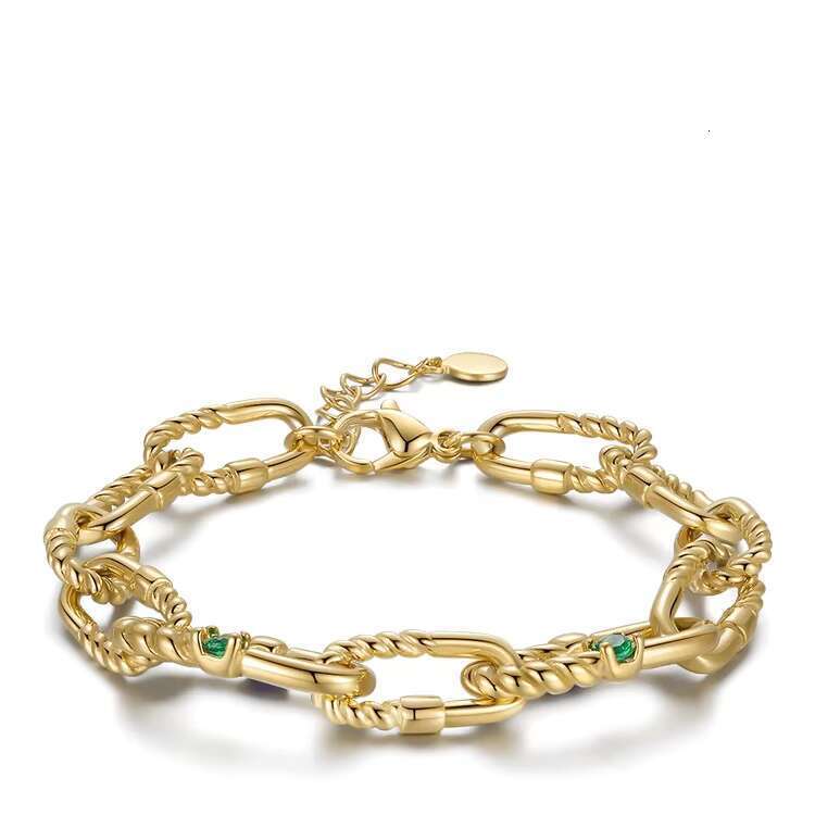 DHCollections Latest High Quality 14K Gold Plated Stainless Steel Jewelry Twist Chain Color Zircon Accessories Bracelet B212261