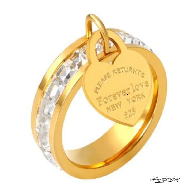 Stainless Steel Gold-Plated Heart Ring Forever Love Pendant For Women, Ring Headwear Accessory H11.21 Ddmylucky