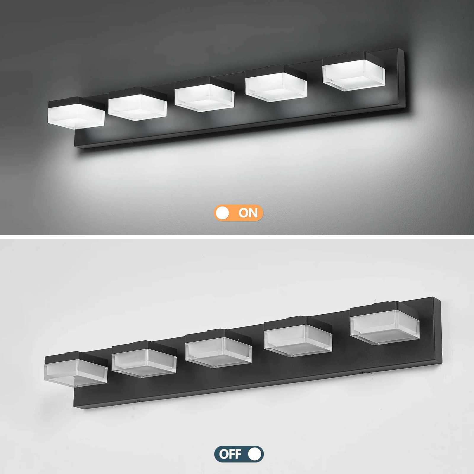 LED Modern Bathroom Vanity Light Fixtures 3-5 Light Matte Black Modern Acrylic Bathroom Wall Lighting Fixtures Over Mirror M251122