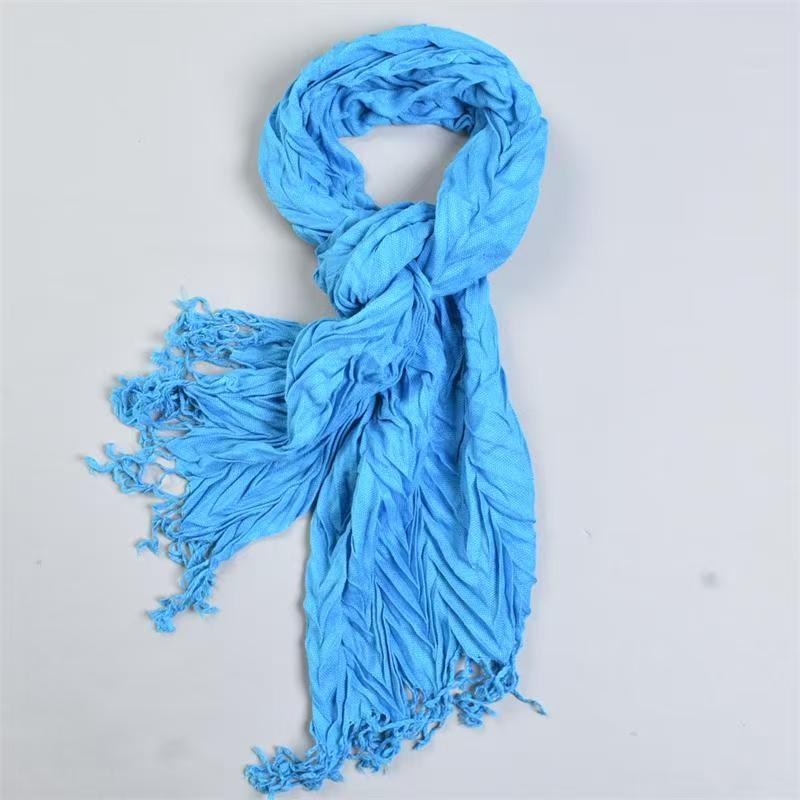T534 Korean new women's pleated tassel scarf soft cotton yarn texture spring autumn winter neck shawl