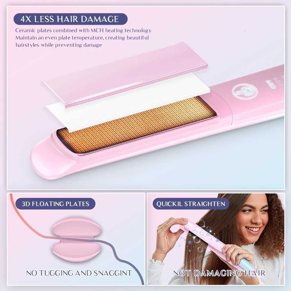 2 In 1 Hair Straightener and Curler 470F Professional Hair Flat Iron Colorful Light Dual VoltageT251122