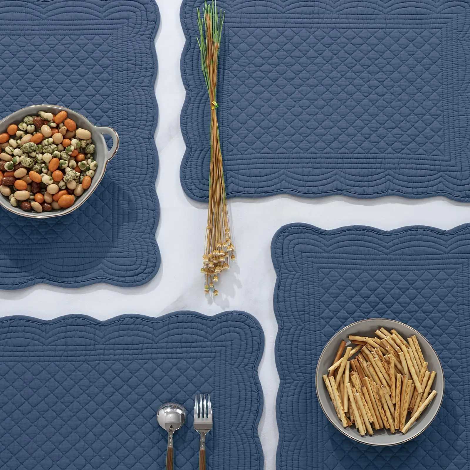 Quilted Placemats Washable-13x18 inches Rectangular Placemats for Kitchen Table-100 Cotton Fabric Rectangular Table Mats C251122