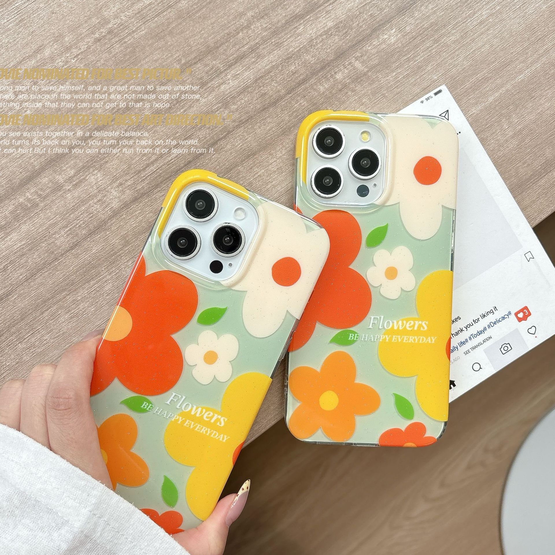 ins Oil Painting Colorful Flowers Phone Case Compatible with iPhone 16/15 Pro Max Glitter Shockproof Protective Case