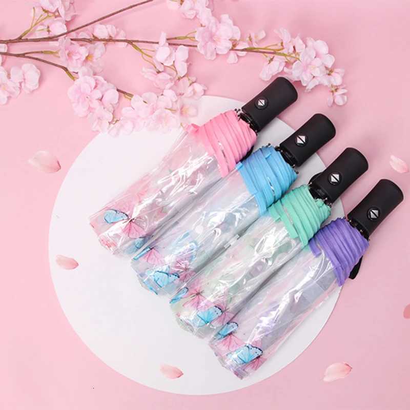 Automatic Umbrella Transparent Umbrella Thickening and Durable Rain and Wind Travel Portable Folding Automatic Umbrella GiftsM251122