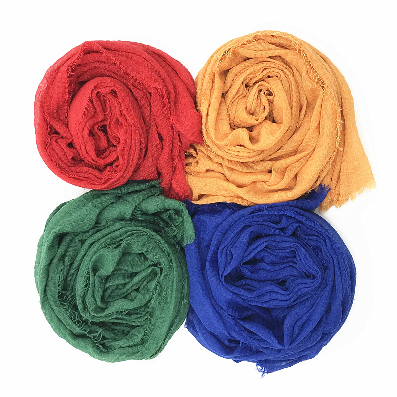 K477 New cross-border monochrome cotton and linen scarf New wool beard headband wrinkled scarf shawl one piece WJ0