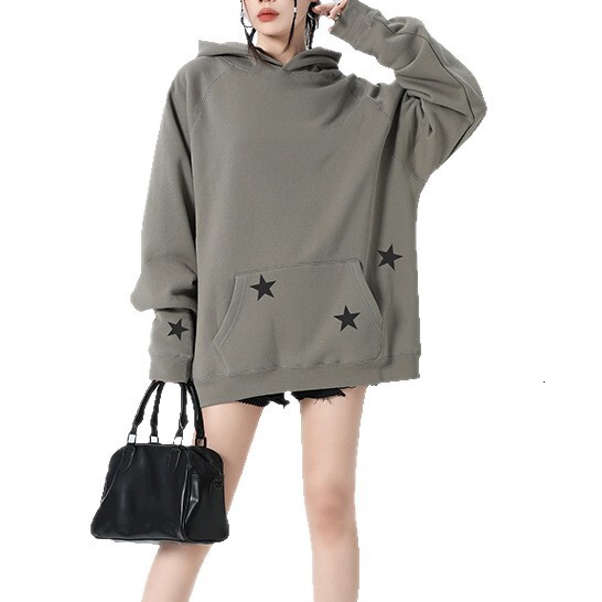 Designer raglan sleeves, American retro autumn hoodie, women's loose hooded couple jacket, autumn and winter with fleece