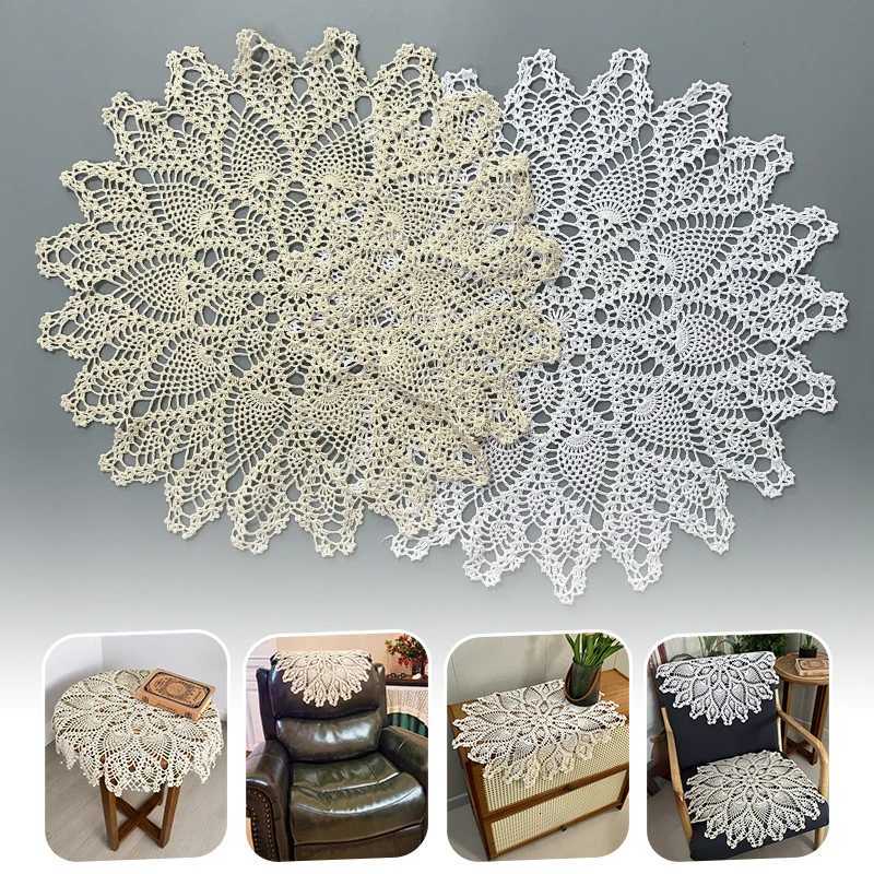 Hand-crocheted Cotton 60cm Vintage Tablecloth Placemat Hollow Lace Crochet Floral Table Cover Lampshade Sofa Cabinet Home Decor C251122