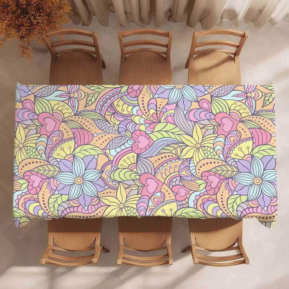 Boho Colorful Flowers Table Cloth Party Decor Dining Room Home Kitchen Patios Waterproof Stain-Proof Table Cloth C251122