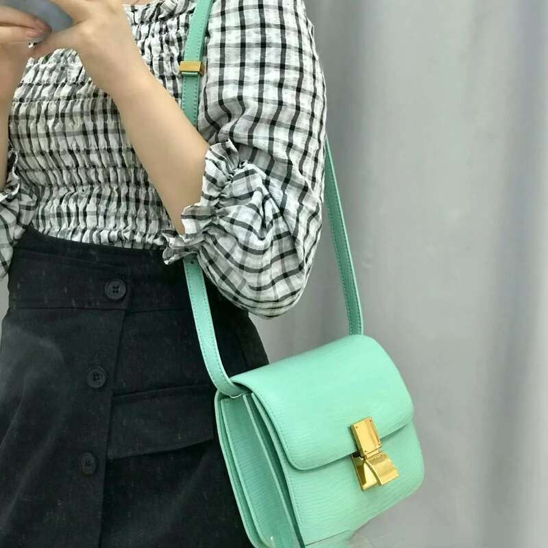 New Lizard Pattern Tofu Quality Genuine Leather Shoulder Crossbody Stewardess Women S Small Square Box Bag Bag