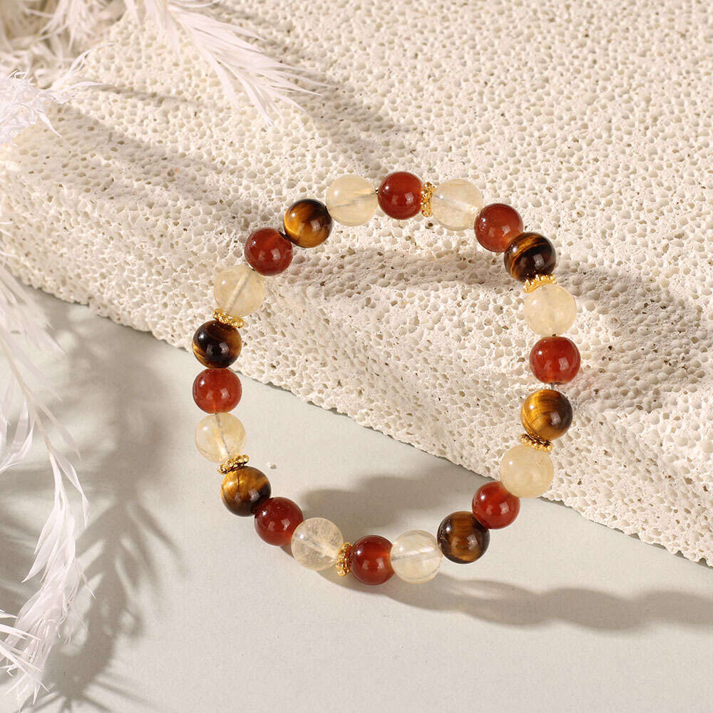 Temu Natural Stone Wealth Sports Tiger Eye Red Agate Bracelet Suitable Gift for Men and Women