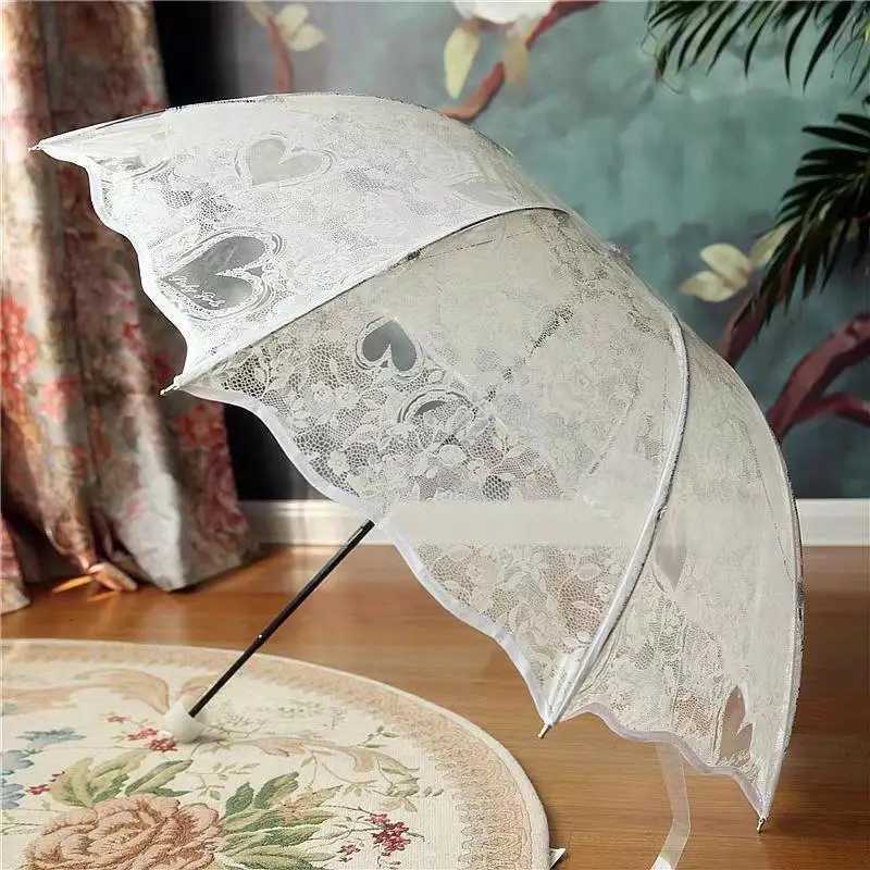 Three Fold Transparent Princess Women Rain Umbrella Romantic Lace Heart Print Thicken PVC Clear Umbrellas Lovers Girls GiftsM251122