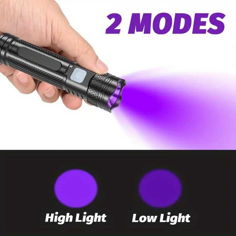 UV Flashlight Black Light USB Rechargeable 365nm Blacklight Mini Woods Lamp Handheld Powerful LED Ultraviolet Lights Flashlight C251122