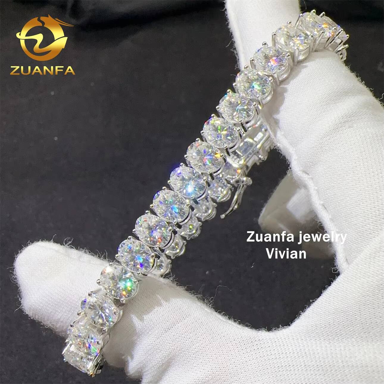 Hip Hop Jewelry Iced Out 7mm VVS Moissanite Diamond 925 Sterling Silver GRA Certified Tennis Chain Bracelet