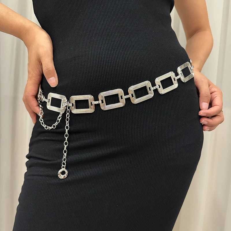 Street 1pc Versatile Hollow Out Square Shaped Metal Waist Chain For Women Fashionable Summer for Skirt Or Jeans J251122