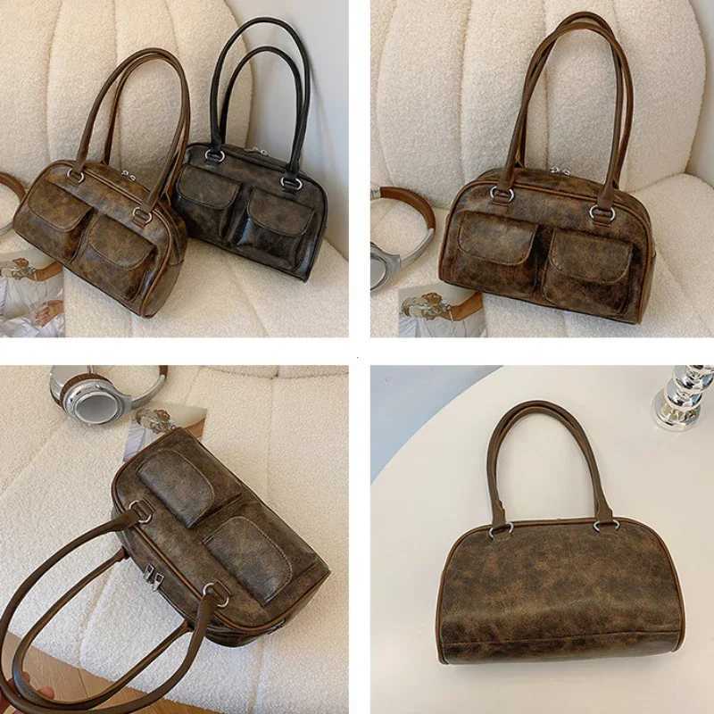 Retro Small Double Pockets Shoulder Bags for Women 2025 New Fashion Trend Designer Underarm Bag Female Handbags and PursesT251122