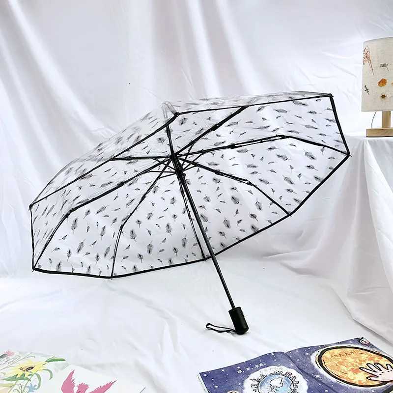 1 piece of compact fully automatic transparent feather umbrella suitable for taking photos couple umbrella windproof rainproof sM251122