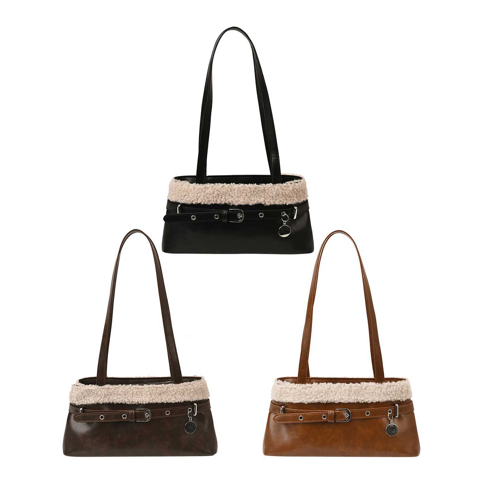 Women PU Lambswool StiTChing Vintage Shoulder Bag with Belt Small SaTChel Tote Bag Hobo Bag for Daily School Travel K251121