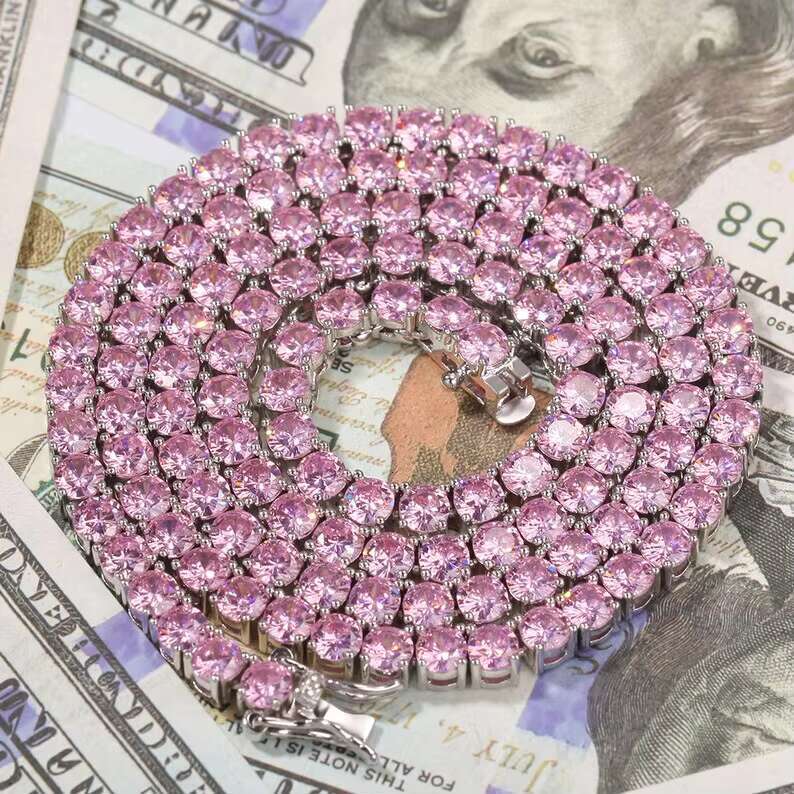 Pass Diamond Tetster Tennis Chain 925 Sterling Silver Iced Out Pink Hiphop 3mm Vvs Moissanite Tennis Chain