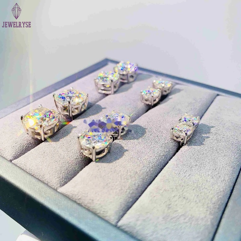 Designer Earrings Dia VVS Round S 10K 14K Solid Gold Stud Women Men Moissanite Earrings