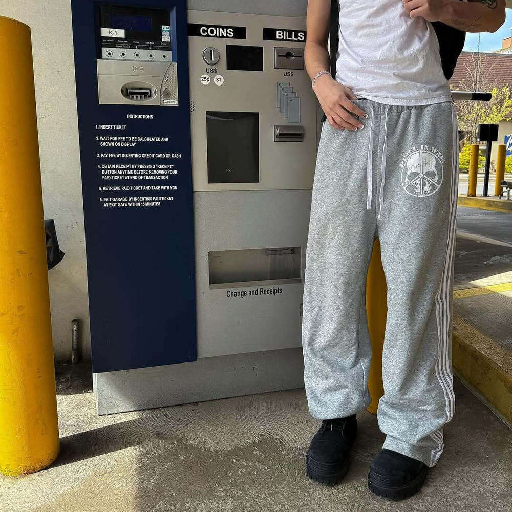 Spring and Autumn New Striped Splicing Casual for Women, Loose Straight Leg Sports Pants, High Waist Drop Feel, Wide Legs, Long Pants