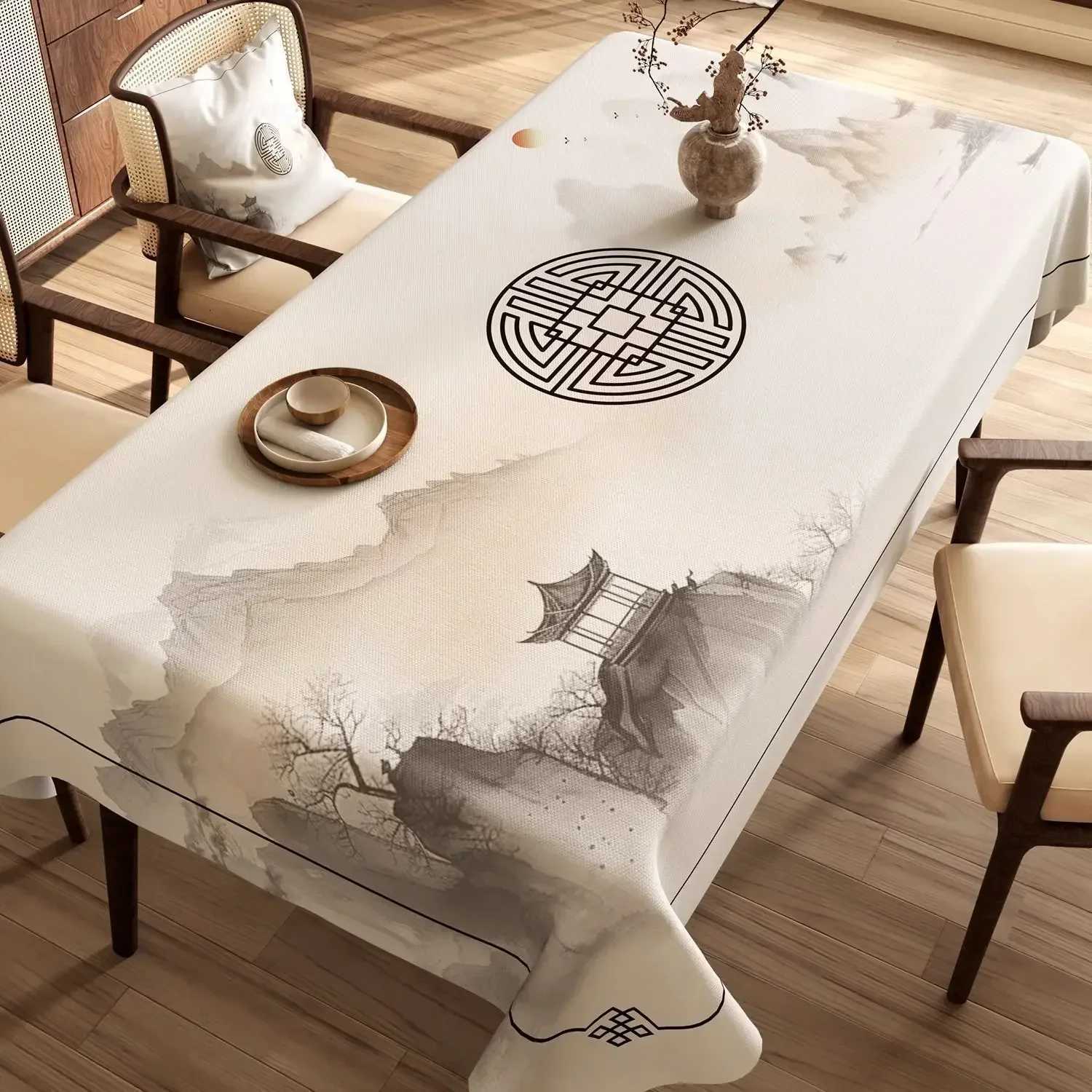 Chinese Landscape Printed Table Cloth High End Chinese Style Tea Table Cover Cloth Flower Landscape Lint Dustproof Table Mat C251122