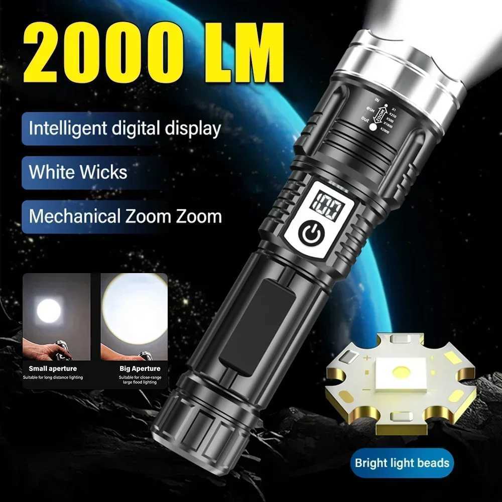 High Power White Laser LED Flashlight Built-in Battery USB Rechargeable Strong Light Tactical Torch Outdoor Camping Hiking Lamp C251122