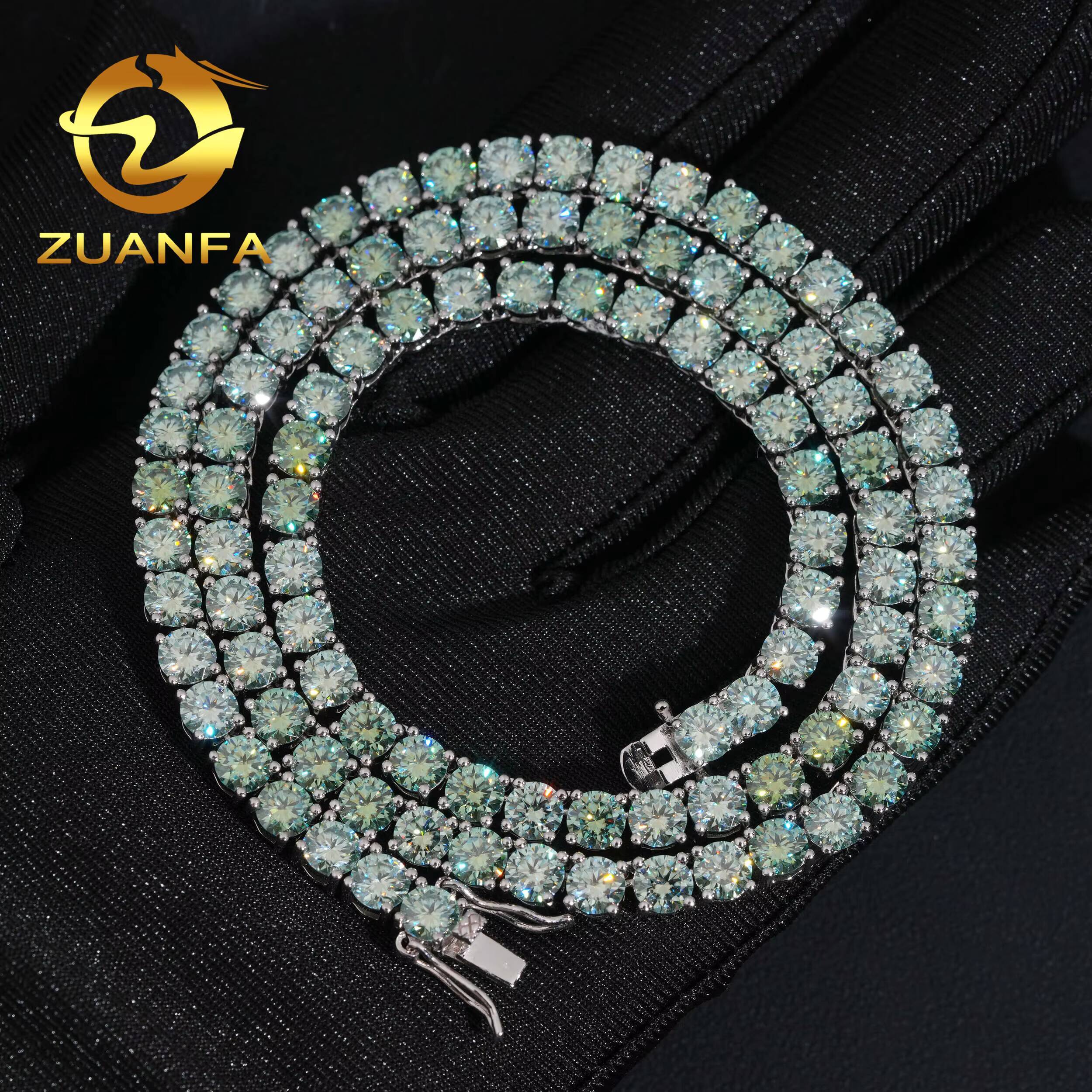 Original Color Not Coated Blue Green Color Moissanite Tennis Chain Necklace 3mm 4mm 925 Sterling Silver Iced Out Hip Hop Jewelry