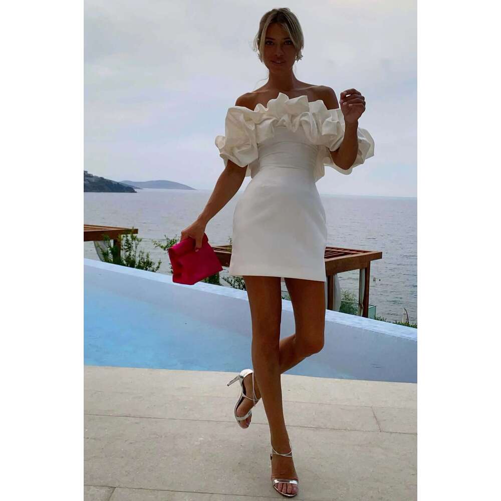 Floral Dress White Dress Promdress Dress Designer Dress 2025 Summer Socialite Girl Ruffled Sexy Sloping Shoulder High-end Temperament Dress