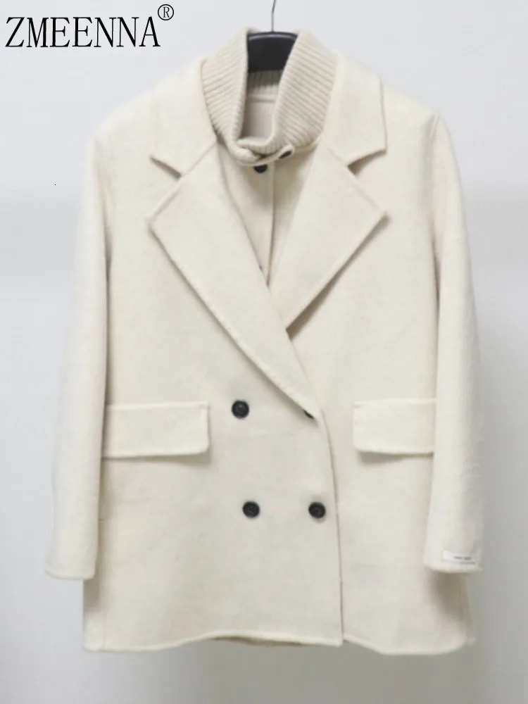 ZMEENNA Womens Elegant Wool Blend Short Coat With Classic DoubleBreasted n Stylish And Warm Outerwear Jacket ZM3857 251112