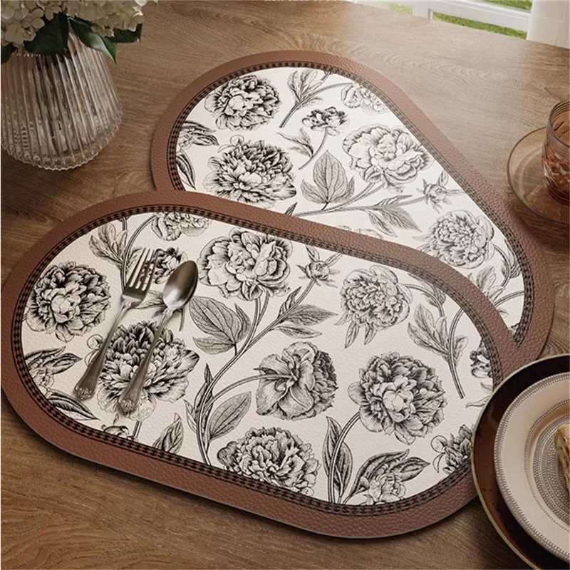 Luxury Retro Placemats for Dinner TableWashable Leather Place MatNon-SlipHeat ResistantIndoor Dining Table Decor C251122