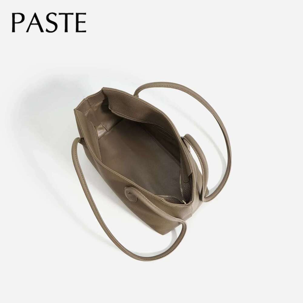 New Brand Designer No Long Handle Tote Grey Simple Genuine Leather Women Handbag Large Commuter Female Armpit Shoulder Bag Bag