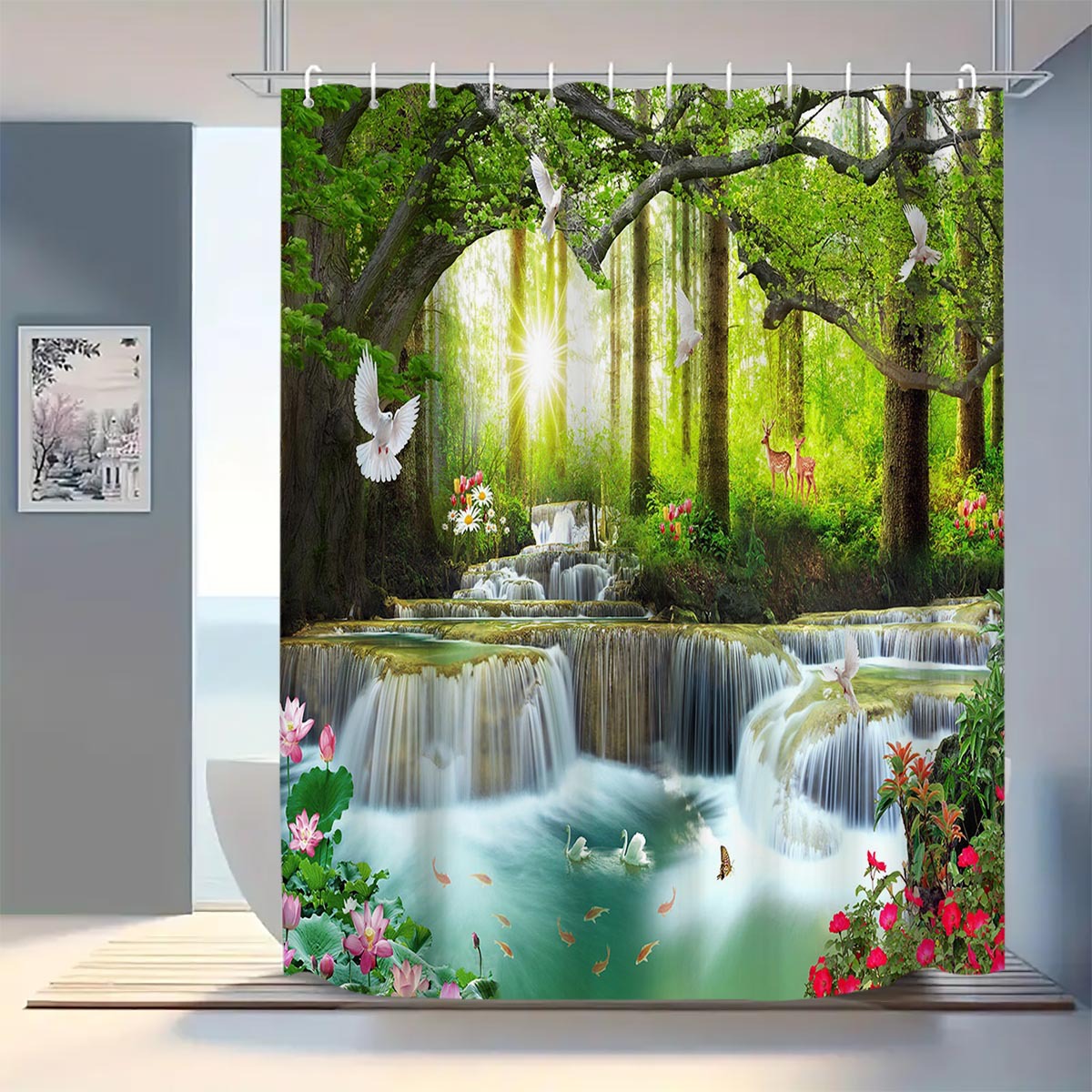 YL-37405 Checkered Waterproof Shower Curtain, Anti-mildew Bathroom Toilet Shower Separator Curtain