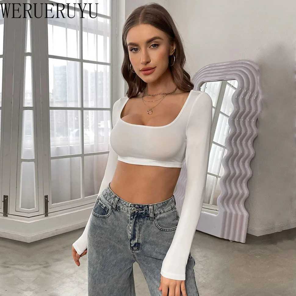 White long sleeved sexy crop top womens Y2k dress summer autumn tight corset knitted elastic sports short sleeved womens T-shirt M250422