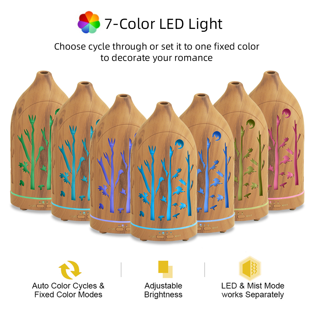 Aromatherapy Diffuser with 7 Color LED Lights, Auto Shut Off, Quiet Ultrasonic Includes 3 Essential Oils