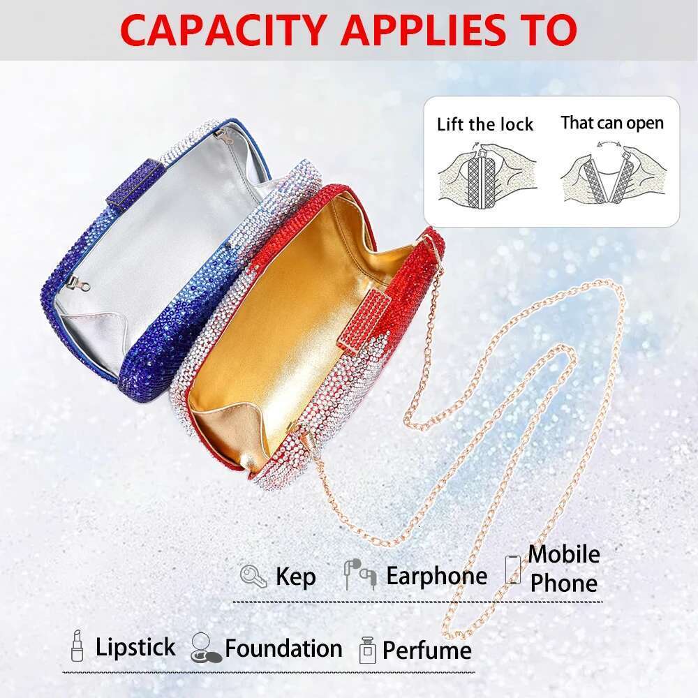 Latest Design Elegant Women purse Wedding Banquet Gift Crystal Clutch Multicolor Dia Gradient Dinner Bag designer bag women bag